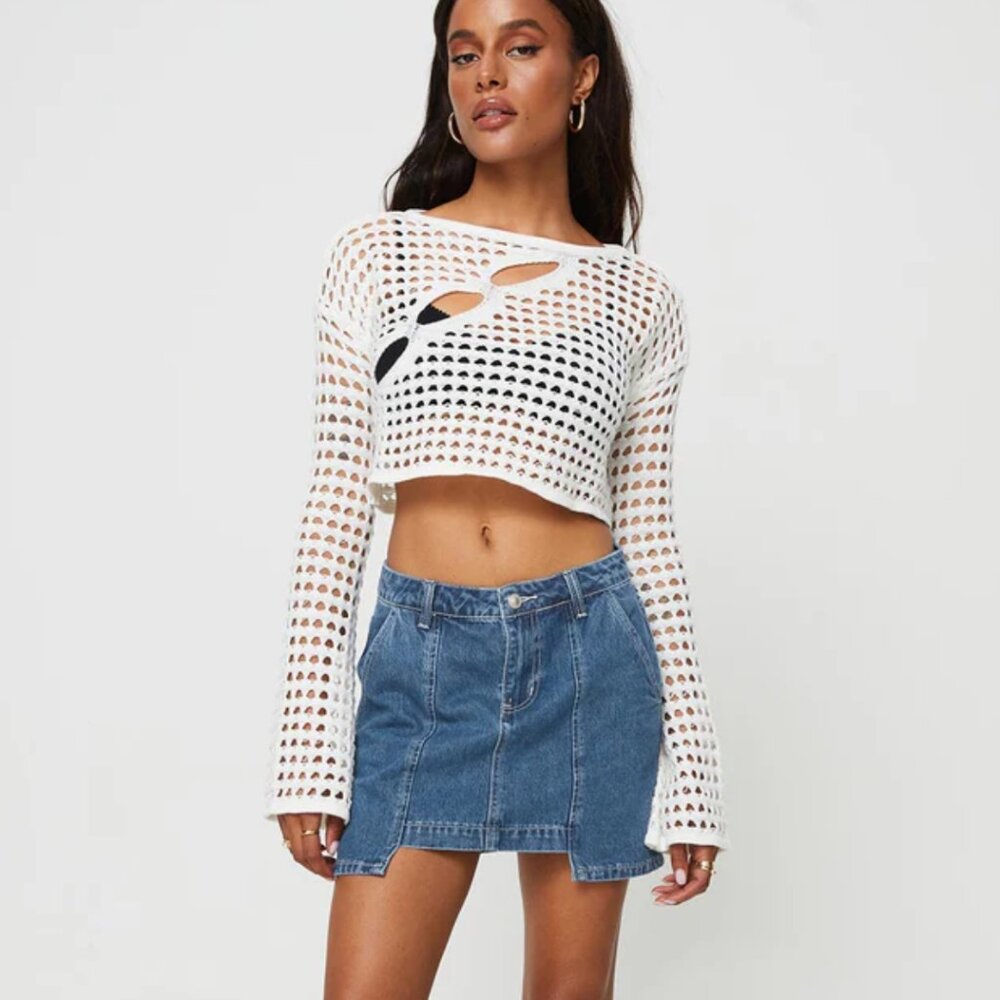 NWT Princess Polly Acacia Asymmetric Cut-Out Sweater Cream